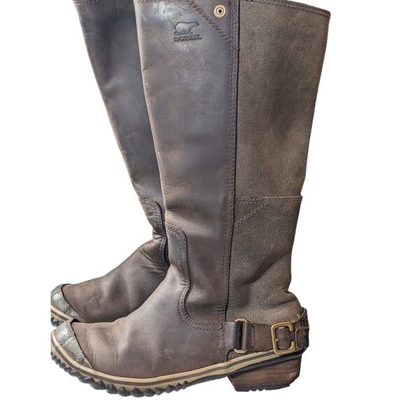 Sorel Boots Womens 6.5 Leather Slimpack Riding Snow Winter Tall Cozy NL2108-326 - Picture 9 of 11